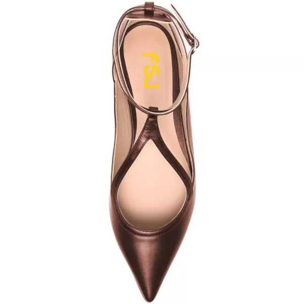 imageFSJ Womens Comfortable Chunky Low Heel Flat Cross Ankle Strap Buckle Classic Pointed Toe Retro TStrip Walking Dress Ladies Shoes Size 415 USBrown