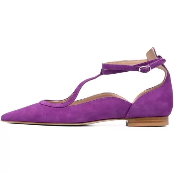 imageFSJ Womens Comfortable Chunky Low Heel Flat Cross Ankle Strap Buckle Classic Pointed Toe Retro TStrip Walking Dress Ladies Shoes Size 415 USDark Purple