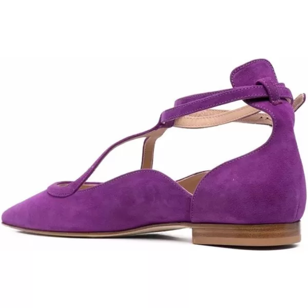 imageFSJ Womens Comfortable Chunky Low Heel Flat Cross Ankle Strap Buckle Classic Pointed Toe Retro TStrip Walking Dress Ladies Shoes Size 415 USDark Purple
