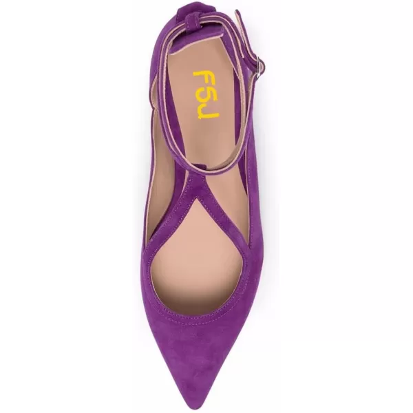 imageFSJ Womens Comfortable Chunky Low Heel Flat Cross Ankle Strap Buckle Classic Pointed Toe Retro TStrip Walking Dress Ladies Shoes Size 415 USDark Purple