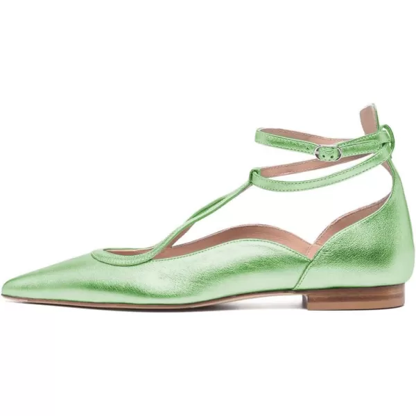 imageFSJ Womens Comfortable Chunky Low Heel Flat Cross Ankle Strap Buckle Classic Pointed Toe Retro TStrip Walking Dress Ladies Shoes Size 415 USGreen