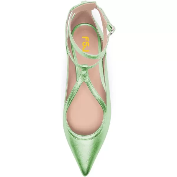imageFSJ Womens Comfortable Chunky Low Heel Flat Cross Ankle Strap Buckle Classic Pointed Toe Retro TStrip Walking Dress Ladies Shoes Size 415 USGreen