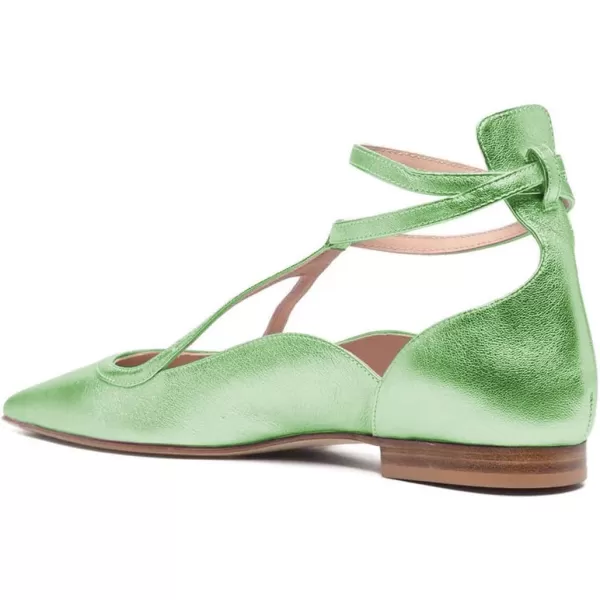 imageFSJ Womens Comfortable Chunky Low Heel Flat Cross Ankle Strap Buckle Classic Pointed Toe Retro TStrip Walking Dress Ladies Shoes Size 415 USGreen