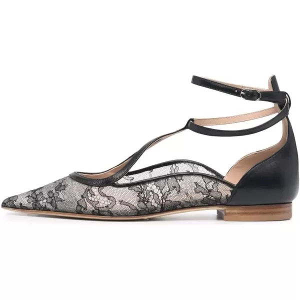 imageFSJ Womens Comfortable Chunky Low Heel Flat Cross Ankle Strap Buckle Classic Pointed Toe Retro TStrip Walking Dress Ladies Shoes Size 415 USLace Flower