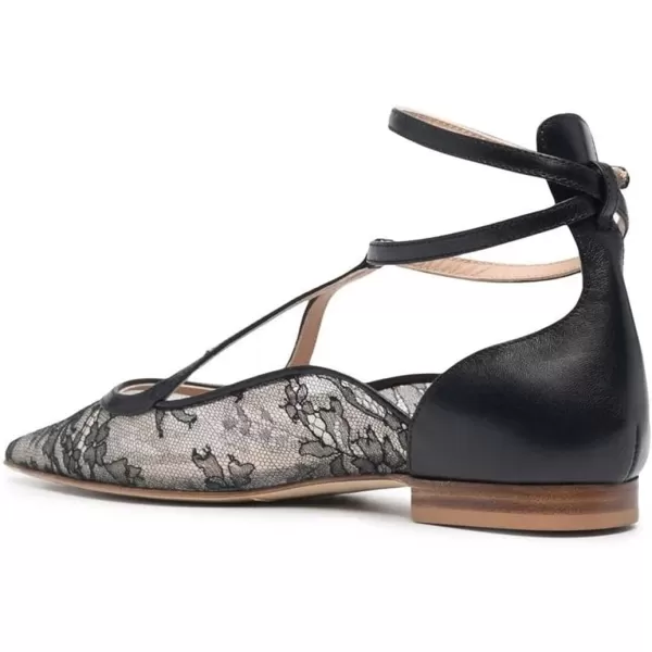 imageFSJ Womens Comfortable Chunky Low Heel Flat Cross Ankle Strap Buckle Classic Pointed Toe Retro TStrip Walking Dress Ladies Shoes Size 415 USLace Flower