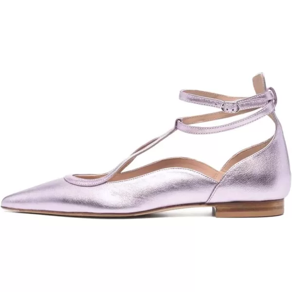 imageFSJ Womens Comfortable Chunky Low Heel Flat Cross Ankle Strap Buckle Classic Pointed Toe Retro TStrip Walking Dress Ladies Shoes Size 415 USLight Purple