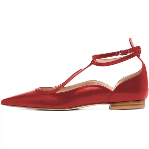 imageFSJ Womens Comfortable Chunky Low Heel Flat Cross Ankle Strap Buckle Classic Pointed Toe Retro TStrip Walking Dress Ladies Shoes Size 415 USRed