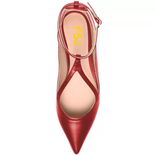 imageFSJ Womens Comfortable Chunky Low Heel Flat Cross Ankle Strap Buckle Classic Pointed Toe Retro TStrip Walking Dress Ladies Shoes Size 415 USRed