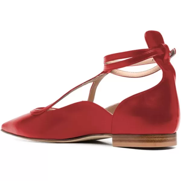 imageFSJ Womens Comfortable Chunky Low Heel Flat Cross Ankle Strap Buckle Classic Pointed Toe Retro TStrip Walking Dress Ladies Shoes Size 415 USRed