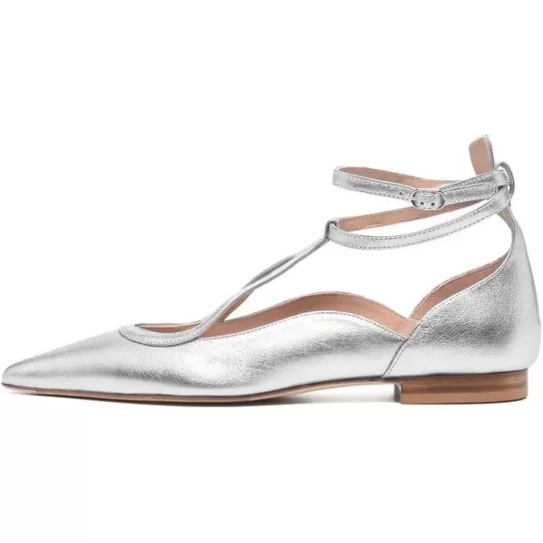 imageFSJ Womens Comfortable Chunky Low Heel Flat Cross Ankle Strap Buckle Classic Pointed Toe Retro TStrip Walking Dress Ladies Shoes Size 415 USSilver