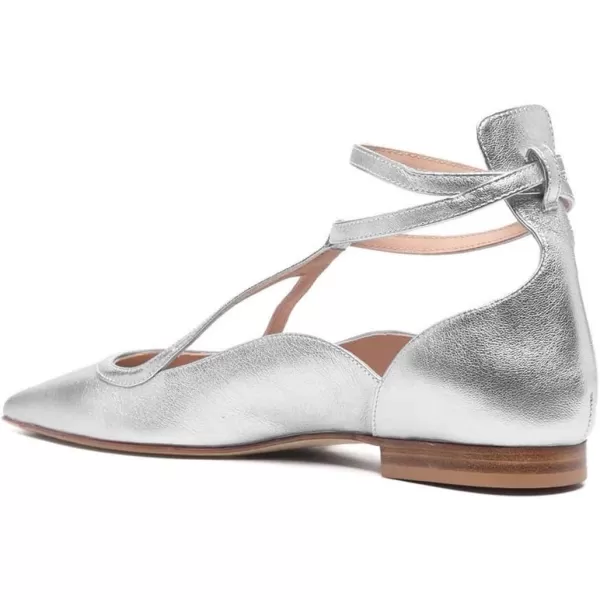 imageFSJ Womens Comfortable Chunky Low Heel Flat Cross Ankle Strap Buckle Classic Pointed Toe Retro TStrip Walking Dress Ladies Shoes Size 415 USSilver