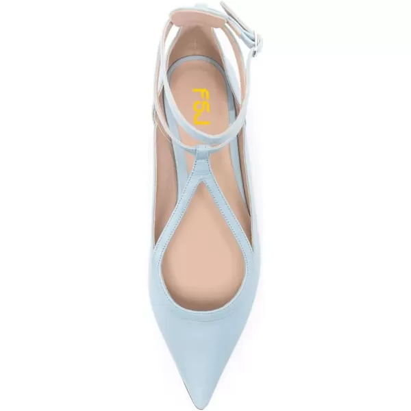 imageFSJ Womens Comfortable Chunky Low Heel Flat Cross Ankle Strap Buckle Classic Pointed Toe Retro TStrip Walking Dress Ladies Shoes Size 415 USSky Blue