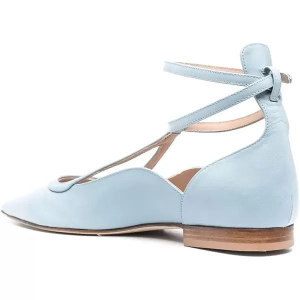 imageFSJ Womens Comfortable Chunky Low Heel Flat Cross Ankle Strap Buckle Classic Pointed Toe Retro TStrip Walking Dress Ladies Shoes Size 415 USSky Blue