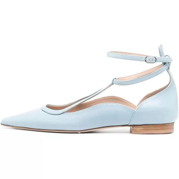 imageFSJ Womens Comfortable Chunky Low Heel Flat Cross Ankle Strap Buckle Classic Pointed Toe Retro TStrip Walking Dress Ladies Shoes Size 415 USSky Blue