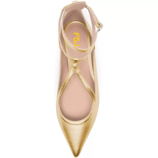 imageFSJ Womens Comfortable Chunky Low Heel Flat Cross Ankle Strap Buckle Classic Pointed Toe Retro TStrip Walking Dress Ladies Shoes Size 415 USYellow