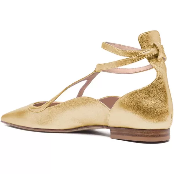 imageFSJ Womens Comfortable Chunky Low Heel Flat Cross Ankle Strap Buckle Classic Pointed Toe Retro TStrip Walking Dress Ladies Shoes Size 415 USYellow