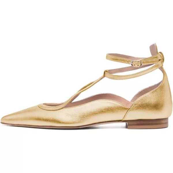 imageFSJ Womens Comfortable Chunky Low Heel Flat Cross Ankle Strap Buckle Classic Pointed Toe Retro TStrip Walking Dress Ladies Shoes Size 415 USYellow