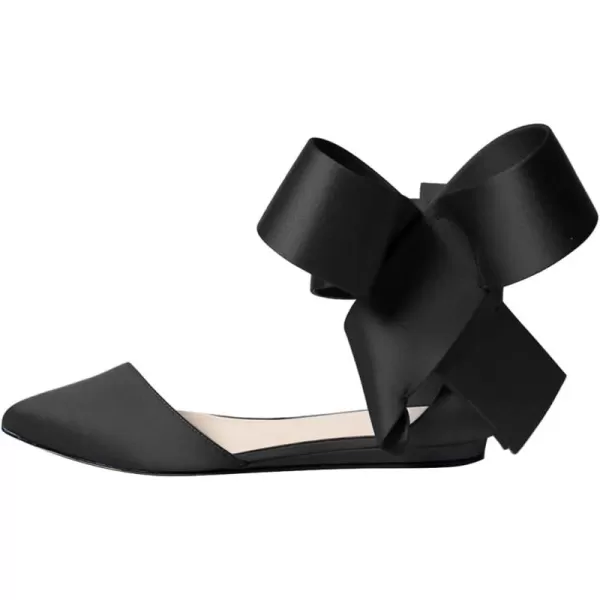 imageFSJ Women Chic Closed Pointed Toe DOrsay Ankle Strap Ballet Flats Shoes Large Side Bows Comfortable Solid Color Shoes Size 416 USBlack