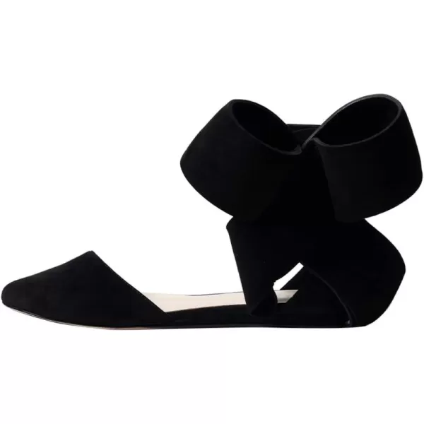 imageFSJ Women Chic Closed Pointed Toe DOrsay Ankle Strap Ballet Flats Shoes Large Side Bows Comfortable Solid Color Shoes Size 416 USBlack Suede