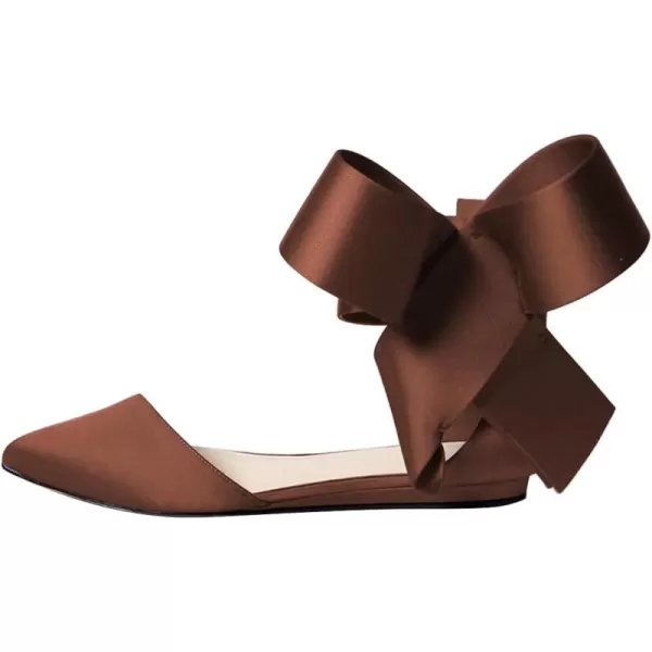 imageFSJ Women Chic Closed Pointed Toe DOrsay Ankle Strap Ballet Flats Shoes Large Side Bows Comfortable Solid Color Shoes Size 416 USBrown