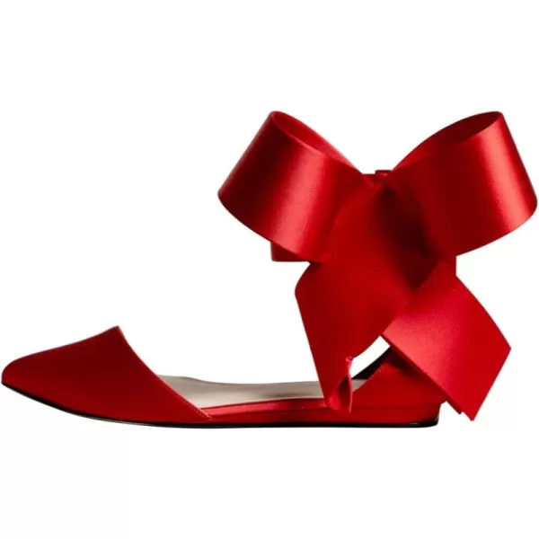 imageFSJ Women Chic Closed Pointed Toe DOrsay Ankle Strap Ballet Flats Shoes Large Side Bows Comfortable Solid Color Shoes Size 416 USRed