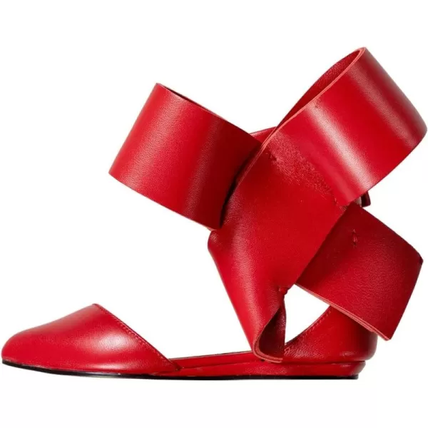 imageFSJ Women Chic Closed Pointed Toe DOrsay Ankle Strap Ballet Flats Shoes Large Side Bows Comfortable Solid Color Shoes Size 416 USRed Pu
