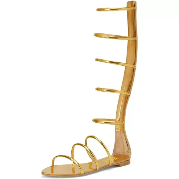 imageFSJ Women Classic Open Toe Flat Sandals Back Zipper Summer Beach Casual Walking Gladiator Sandal Shoes Size 415 USGold
