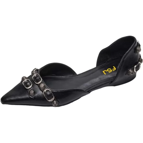imageFSJ Women Closed Pointed Toe DOrsay Rivet Slip On Dress Flats Shoes Comfortable Studded Faux Leather Solid Color Fashion Shoes Size 416 USBlack