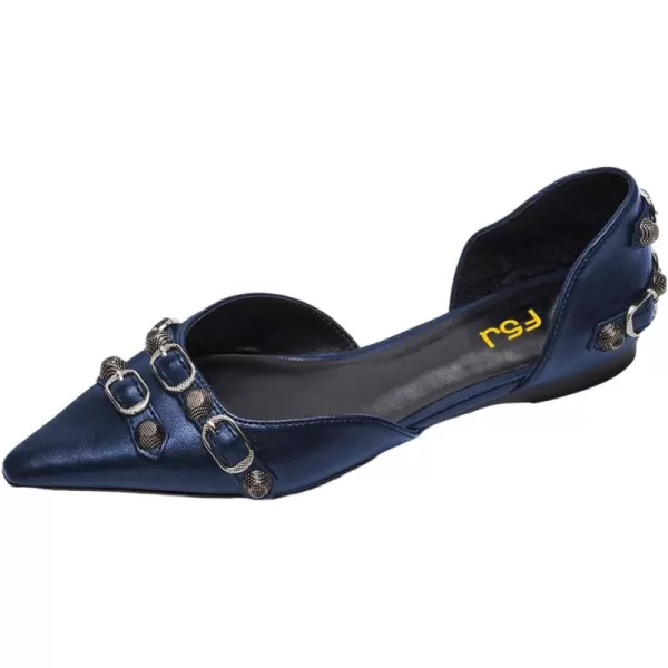 imageFSJ Women Closed Pointed Toe DOrsay Rivet Slip On Dress Flats Shoes Comfortable Studded Faux Leather Solid Color Fashion Shoes Size 416 USBlue