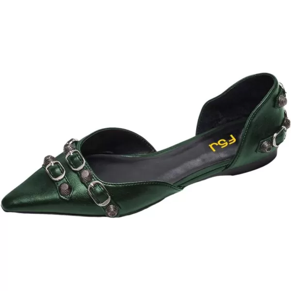 imageFSJ Women Closed Pointed Toe DOrsay Rivet Slip On Dress Flats Shoes Comfortable Studded Faux Leather Solid Color Fashion Shoes Size 416 USGreen