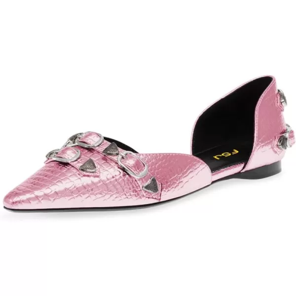 imageFSJ Women Closed Pointed Toe DOrsay Rivet Slip On Dress Flats Shoes Comfortable Studded Faux Leather Solid Color Fashion Shoes Size 416 USLight Pink