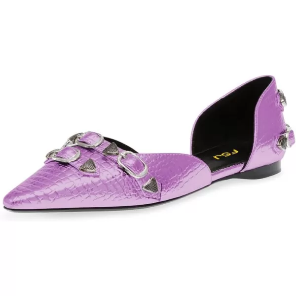 imageFSJ Women Closed Pointed Toe DOrsay Rivet Slip On Dress Flats Shoes Comfortable Studded Faux Leather Solid Color Fashion Shoes Size 416 USLilac