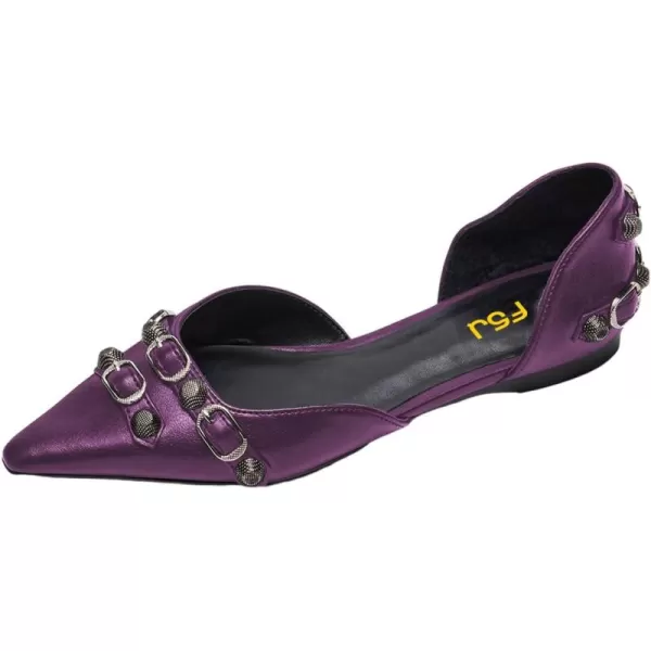 imageFSJ Women Closed Pointed Toe DOrsay Rivet Slip On Dress Flats Shoes Comfortable Studded Faux Leather Solid Color Fashion Shoes Size 416 USPurple