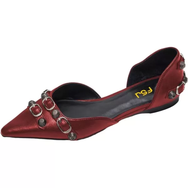 imageFSJ Women Closed Pointed Toe DOrsay Rivet Slip On Dress Flats Shoes Comfortable Studded Faux Leather Solid Color Fashion Shoes Size 416 USRed
