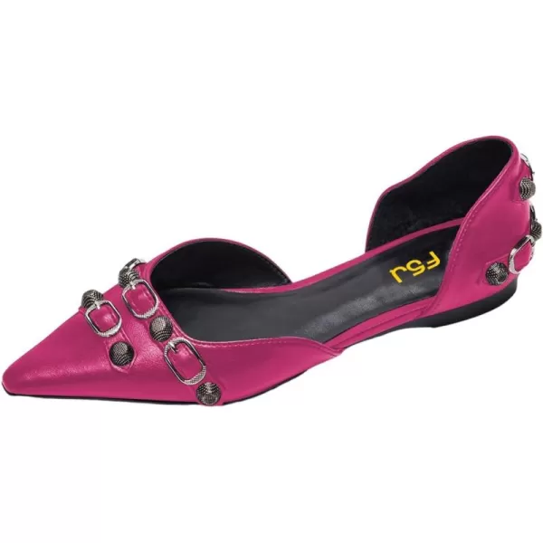 imageFSJ Women Closed Pointed Toe DOrsay Rivet Slip On Dress Flats Shoes Comfortable Studded Faux Leather Solid Color Fashion Shoes Size 416 USViolet Red