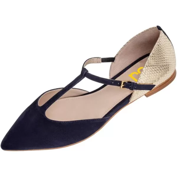 imageFSJ Women Comfortable Pointed Toe TStrap Flats Slip on DOrsay Ballet Office Date ShoesDark Blue