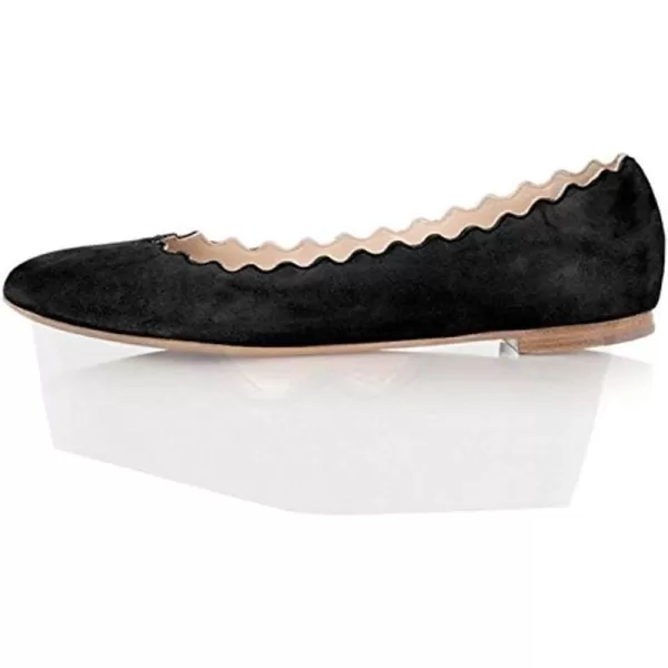 imageFSJ Women Cute Dress Pump Shoes Scalloping Round Toe Suede Ballet Flats for Comfort Size 415 USBlack
