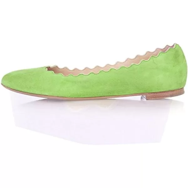 imageFSJ Women Cute Dress Pump Shoes Scalloping Round Toe Suede Ballet Flats for Comfort Size 415 USGrass Green