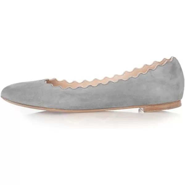 imageFSJ Women Cute Dress Pump Shoes Scalloping Round Toe Suede Ballet Flats for Comfort Size 415 USGrey