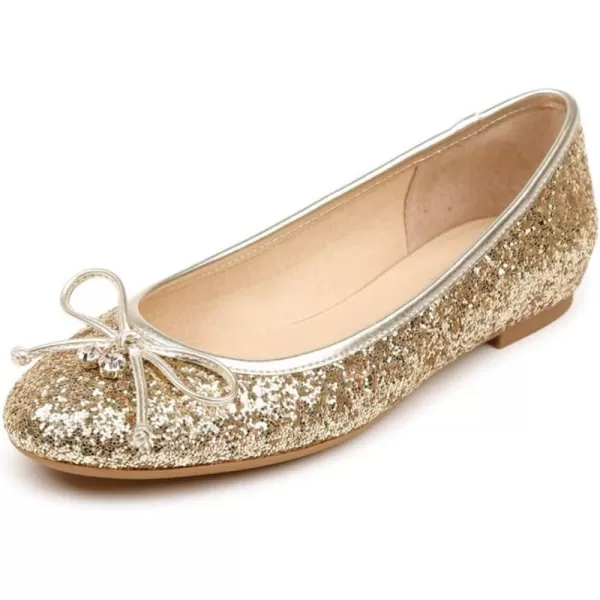 imageFSJ Women Cute Glitter Ballet Round Toe Flats Bowknot Decor Comfort Loafer Slip On Flat Formal Casual Evening Prom Dress Shoes Size 415 USGold