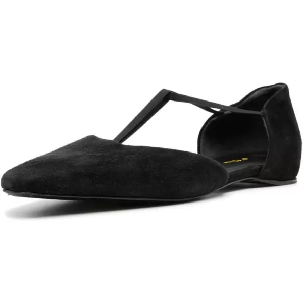 imageFSJ Women Dressy TStrap Ballet Flats Comfortable Elastic Closed Almond Toe Flats Slip On Cute Office Casual Walking ShoesBlack