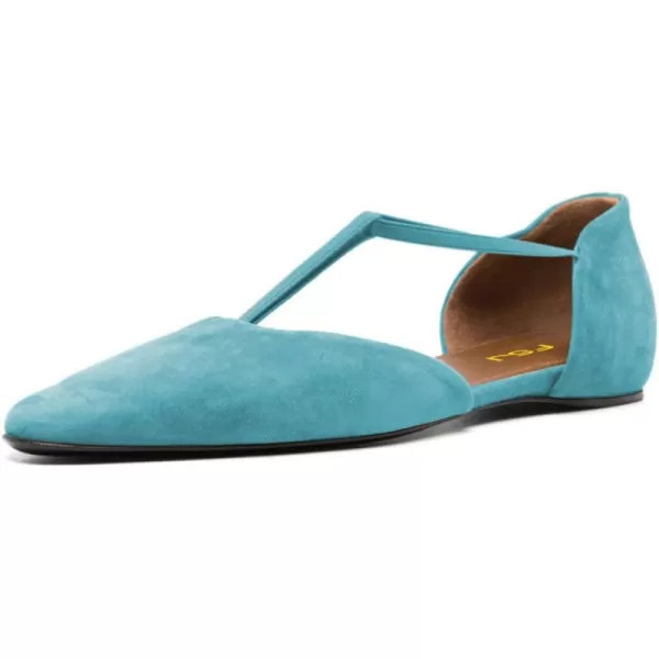 imageFSJ Women Dressy TStrap Ballet Flats Comfortable Elastic Closed Almond Toe Flats Slip On Cute Office Casual Walking ShoesBlue
