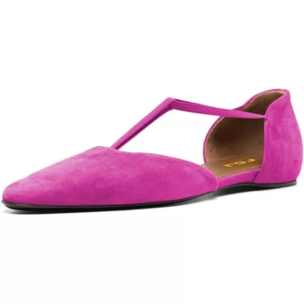 imageFSJ Women Dressy TStrap Ballet Flats Comfortable Elastic Closed Almond Toe Flats Slip On Cute Office Casual Walking ShoesFuchsia
