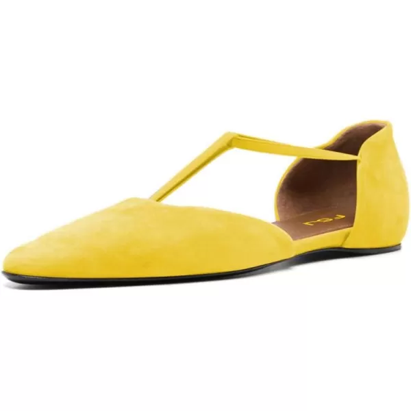 imageFSJ Women Dressy TStrap Ballet Flats Comfortable Elastic Closed Almond Toe Flats Slip On Cute Office Casual Walking ShoesYellow