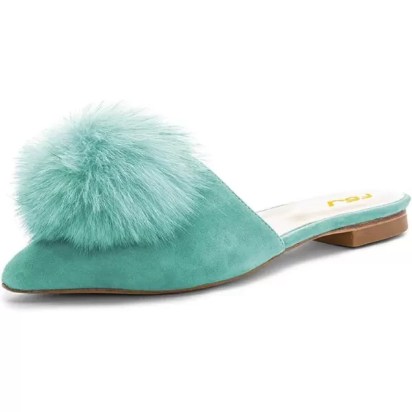 imageFSJ Women Fashion Flats Low Heel Sandal Slip On Mule Summer Pointed Toe Pom Pom ShoesTurquoise