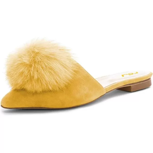 imageFSJ Women Fashion Flats Low Heel Sandal Slip On Mule Summer Pointed Toe Pom Pom ShoesYellow