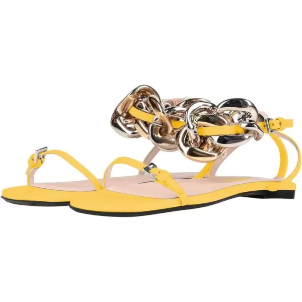 imageFSJ Women Flat Sandals Open Toe Thin Strap Exaggerated Gold Chain Ankle Strap Sandals Casual Summer Comfort Daily Work Party Shoes Size 416 USYellow