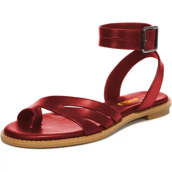 imageFSJ Women Flat Sandals Toe Ring Open Toe Ankle Strap Flip Flops Summer Comfort Beach Walking Shoes Size 416 USRed