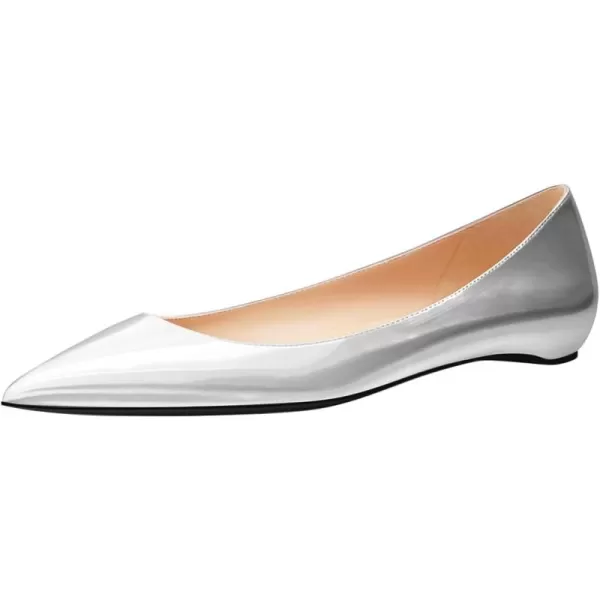 imageFSJ Women Formal Work Flats Closed Pointed Toe Shiny Leather Comfortable SlipOn Heelless Soft Casual Flats Elegant Walking Dress Shoes Size 416 USSilver