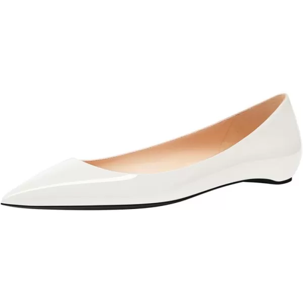 imageFSJ Women Formal Work Flats Closed Pointed Toe Shiny Leather Comfortable SlipOn Heelless Soft Casual Flats Elegant Walking Dress Shoes Size 416 USWhite